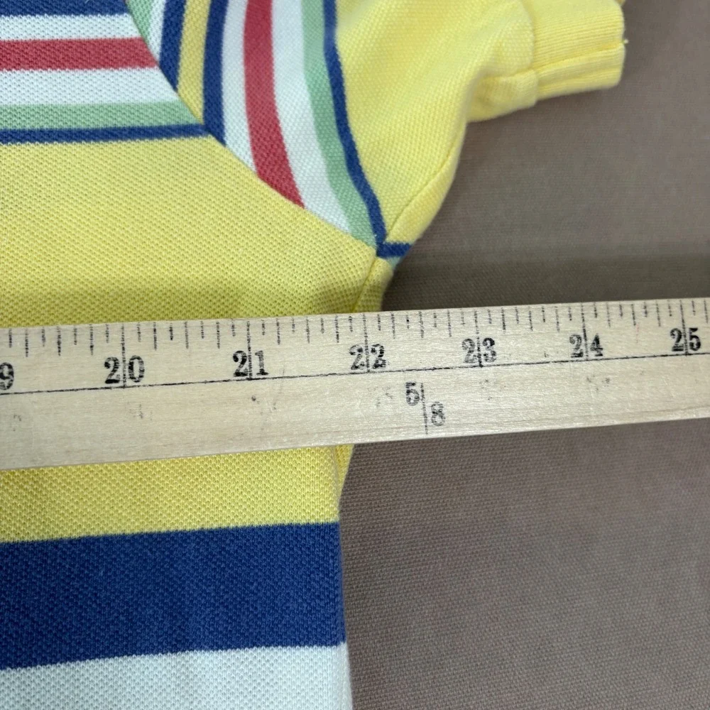 Polo Ralph Lauren Polo Shirt Men Medium Yellow Striped Short Sleeve Pique Cotton